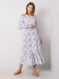 Bézs és kék színű maxi ruha off-shoulder nyakkivágással