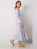 Bézs és kék színű maxi ruha off-shoulder nyakkivágással
