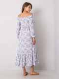 Bézs és kék színű maxi ruha off-shoulder nyakkivágással