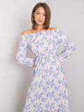 Bézs és kék színű maxi ruha off-shoulder nyakkivágással