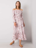 Rózsaszínű  virágmintás maxi ruha off-shoulder szabásban RUE PARIS