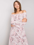 Rózsaszínű  virágmintás maxi ruha off-shoulder szabásban RUE PARIS