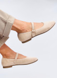 Krémszínű velúr balerina cipő pánttal