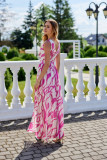 Mintás sifon maxi ruha átlapolt dekoltázzsal