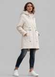 Ekrü színű tavaszi parka nagy kapucnival