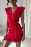 Piros színű mini ruha átlapolt dekoltázzsal