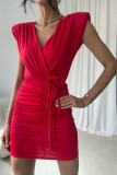 Piros színű mini ruha átlapolt dekoltázzsal
