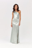 Mentaszínű egyvállas szatén maxi ruha