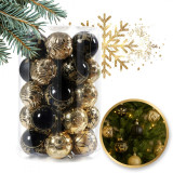 Fekete/aranyszínű karácsonyfadíszek, 6 cm, 34 darab