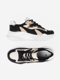 Fekete és bézs színű női sneaker cipő vastag talppal