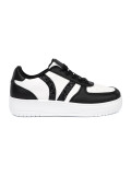 Stílusos fekete-fehér színű sneaker cipő csillogó részletekkel