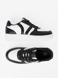 Stílusos fekete-fehér színű sneaker cipő csillogó részletekkel
