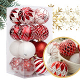 Piros/fehér színű karácsonyfadíszek, 8 cm, 16 darab