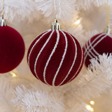 Borvörös velúr karácsonyfadíszek, 8 cm, 9 darab