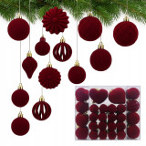 Velúr bordó színű karácsonyfadíszek, 48 darab