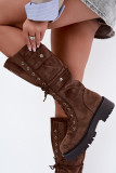 Fűzős barna színű platform csizma meleg béléssel