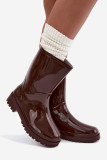 Barna színű gumicsizma lapos sarokkal