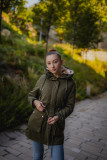 Khaki színű parka kivehető plüss béléssel