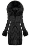 Téli műbőrkabát műszőrmével - fekete színű