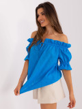 Kék színű pamut blúz off shoulder stílusban