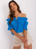 Kék színű pamut blúz off shoulder stílusban