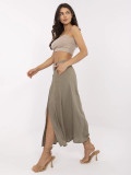 Elegáns midi szoknya khaki színben