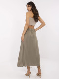 Elegáns midi szoknya khaki színben
