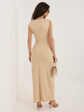 Bézs színű ujjatlan midi ceruzaruha