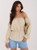 Bézs színű nyitott vállú blúz