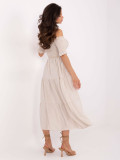 Világosbézs színű off-shoulder fazonú midi ruha