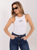Fehér színű pamut top hímzéssel és felirattal