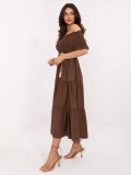 Barna színű off-shoulder fazonú midi ruha