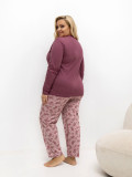 Női pizsama virágmintával, hosszú ujjú, rózsaszín