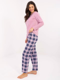 Női hosszú ujjú pizsama rózsaszín kockás mintával