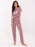 Női pizsama hosszú ujjú, sötét rózsaszín
