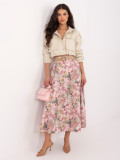 Elegáns virágmintás midi szoknya övvel - rózsaszínű