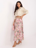 Elegáns virágmintás midi szoknya övvel - rózsaszínű