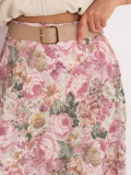 Elegáns virágmintás midi szoknya övvel - rózsaszínű