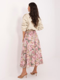 Elegáns virágmintás midi szoknya övvel - rózsaszínű
