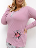 Női pizsama virágmintával, hosszú ujjú, rózsaszín