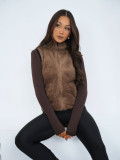 Sötétbézs színű műszőrme mellény