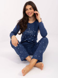 Női hosszú ujjú pizsama sötétkék színben