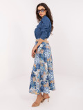 Elegáns virágmintás midi szoknya övvel - kék színű