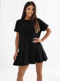 Fekete, bővülő fazonú mini ruha rövid ujjal