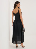 Fekete színű maxi nyári ruha vállpánttal