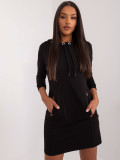 Fekete színű pamut mini ruha 3/4-es ujjakkal