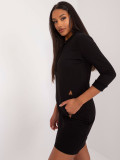 Fekete színű pamut mini ruha 3/4-es ujjakkal