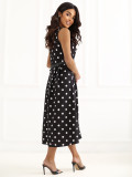 Fekete színű pöttyös midi ruha övvel
