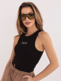 Fekete színű pamut top hímzéssel és felirattal