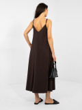 Maxi nyári ruha V-nyakkivágással, sötétbarna színű